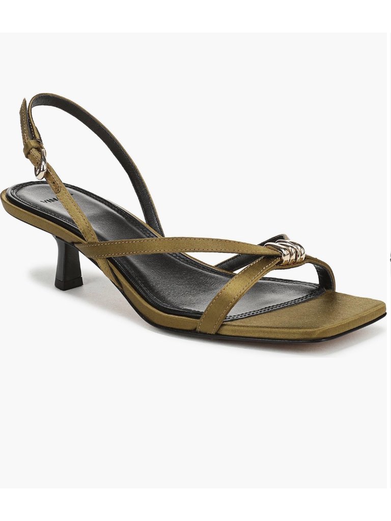 Vince Tali Slingback Kitten Heel White Leather Sandals Size 7 (Women)